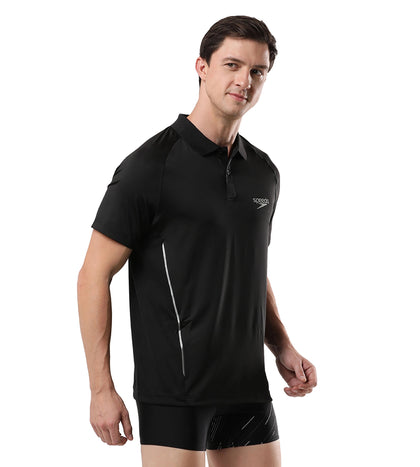 Men's Antimircobial Polyester Elastane Quick Dry Polo T-Shirt - Black & Silver