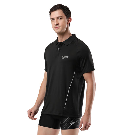 Men's Antimircobial Polyester Elastane Quick Dry Polo T-Shirt - Black & Silver