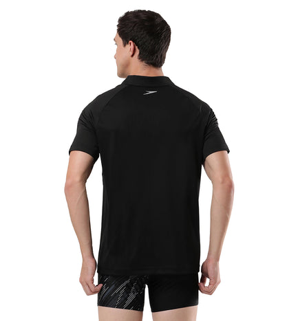 Men's Antimircobial Polyester Elastane Quick Dry Polo T-Shirt - Black & Silver