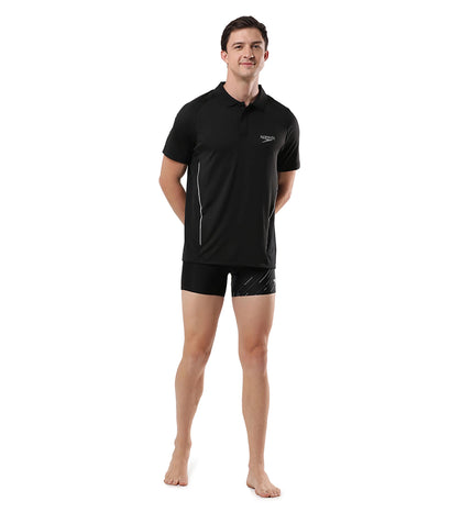 Men's Antimircobial Polyester Elastane Quick Dry Polo T-Shirt - Black & Silver