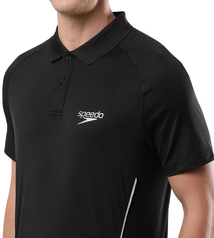 Men's Antimircobial Polyester Elastane Quick Dry Polo T-Shirt - Black & Silver