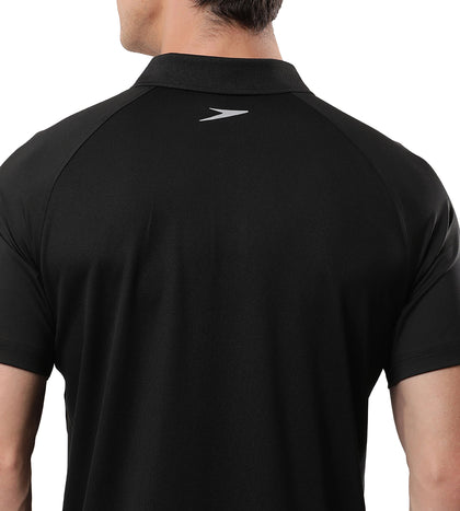 Men's Antimircobial Polyester Elastane Quick Dry Polo T-Shirt - Black & Silver