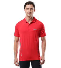 Men's Antimircobial Polyester Elastane Quick Dry Polo T-Shirt - Red & Silver