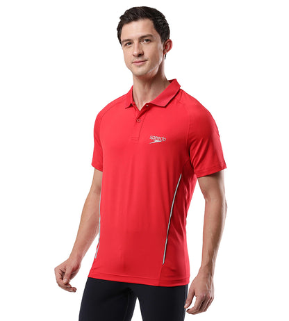 Men's Antimircobial Polyester Elastane Quick Dry Polo T-Shirt - Red & Silver