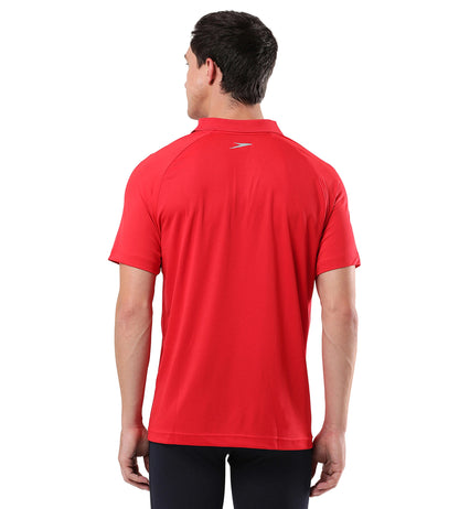 Men's Antimircobial Polyester Elastane Quick Dry Polo T-Shirt - Red & Silver