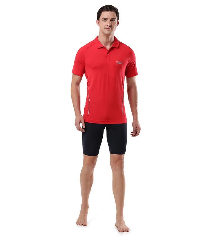 Men's Antimircobial Polyester Elastane Quick Dry Polo T-Shirt - Red & Silver