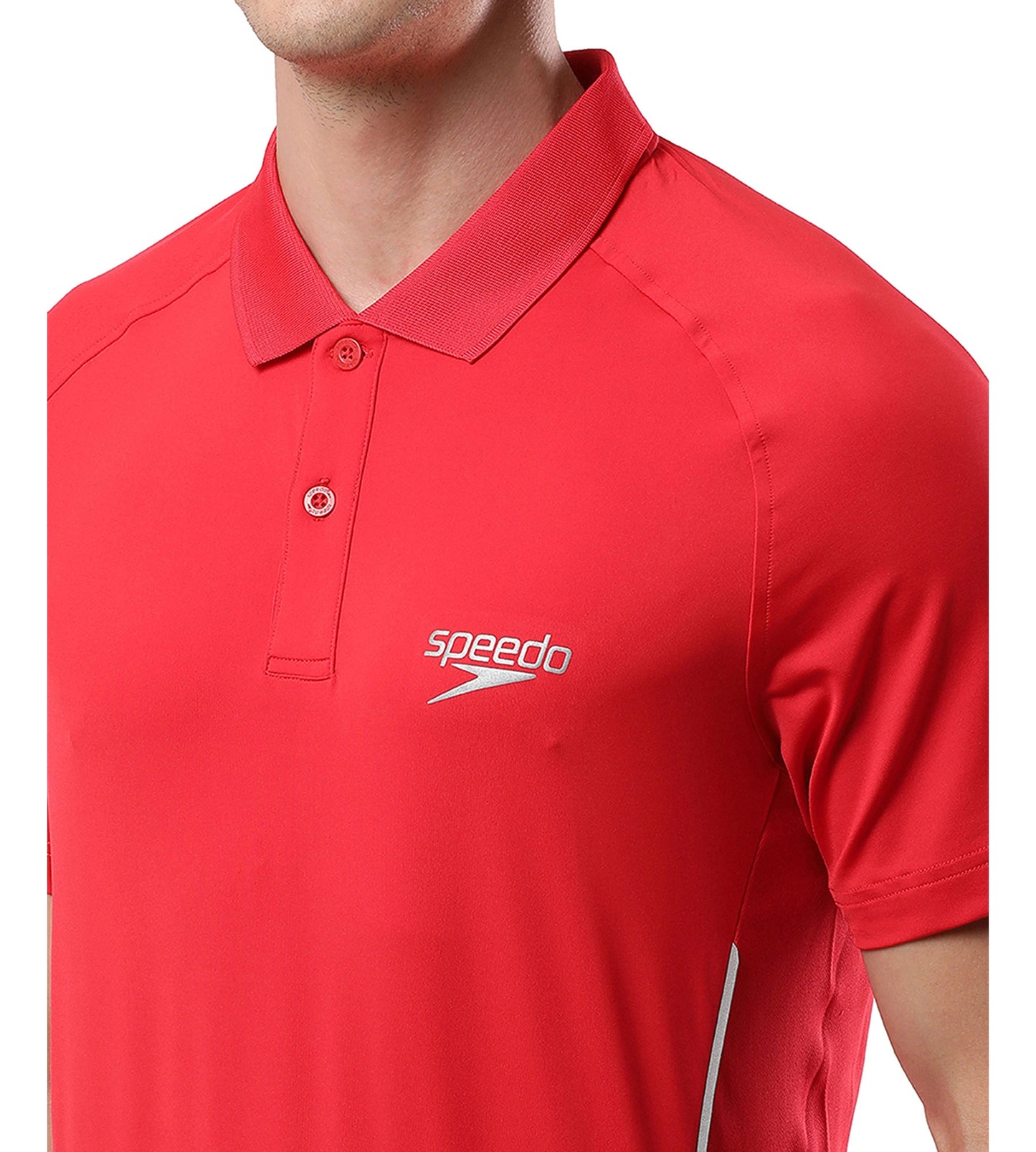 Men's Antimircobial Polyester Elastane Quick Dry Polo T-Shirt - Red & Silver