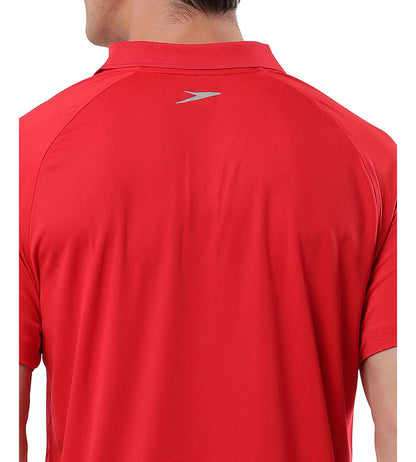 Men's Antimircobial Polyester Elastane Quick Dry Polo T-Shirt - Red & Silver