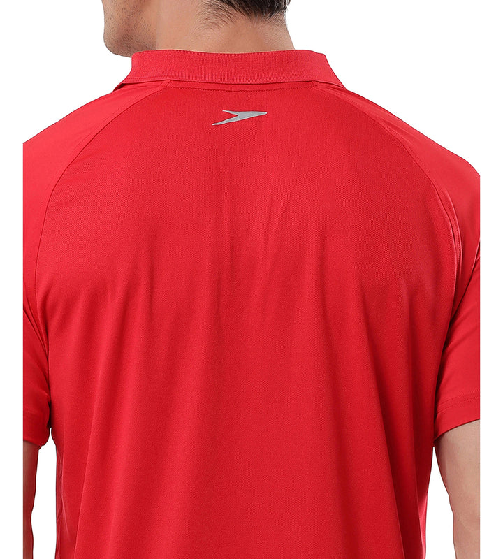 Men's Antimircobial Polyester Elastane Quick Dry Polo T-Shirt - Red & Silver