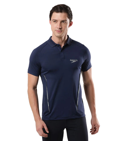 Men's Antimircobial Polyester Elastane Quick Dry Polo T-Shirt - Navy & Silver