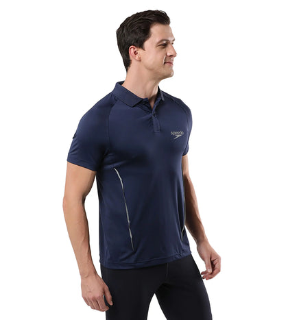 Men's Antimircobial Polyester Elastane Quick Dry Polo T-Shirt - Navy & Silver