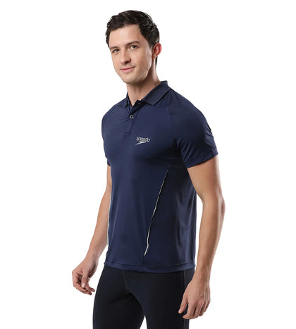 Men's Antimircobial Polyester Elastane Quick Dry Polo T-Shirt - Navy & Silver