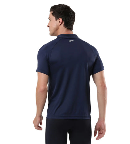 Men's Antimircobial Polyester Elastane Quick Dry Polo T-Shirt - Navy & Silver