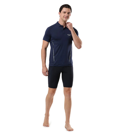 Men's Antimircobial Polyester Elastane Quick Dry Polo T-Shirt - Navy & Silver