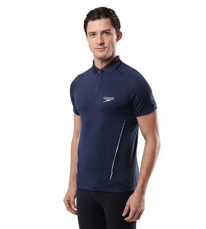 Men's Antimircobial Polyester Elastane Quick Dry Polo T-Shirt - Navy & Silver