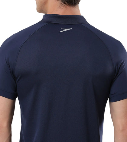 Men's Antimircobial Polyester Elastane Quick Dry Polo T-Shirt - Navy & Silver