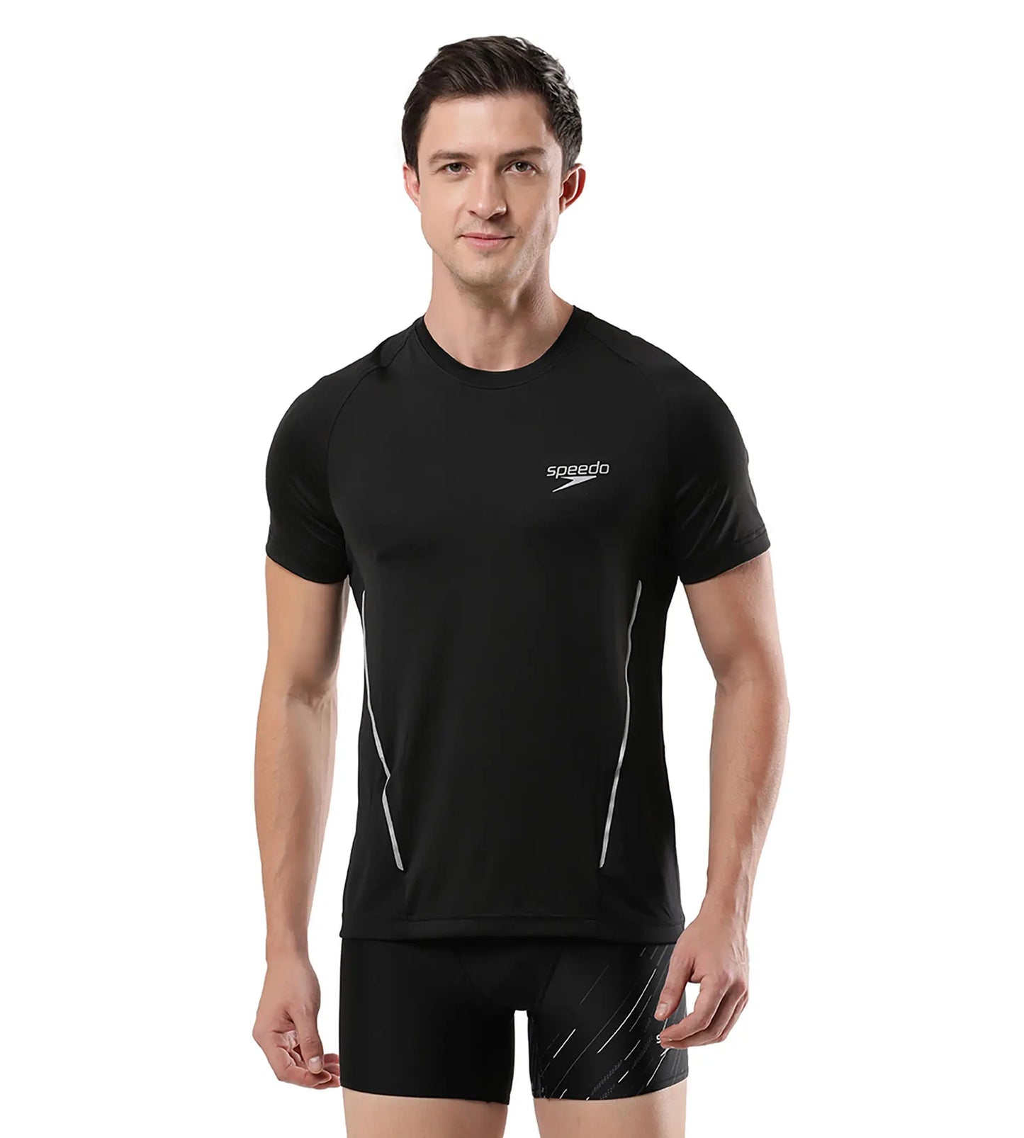 Men's Antimircobial Polyester Quick Dry Round Neck Dry T-Shirt - Black & Silver