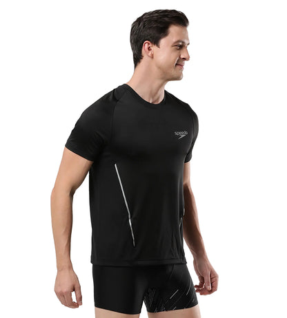 Men's Antimircobial Polyester Quick Dry Round Neck Dry T-Shirt - Black & Silver