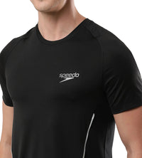 Men's Antimircobial Polyester Quick Dry Round Neck Dry T-Shirt - Black & Silver