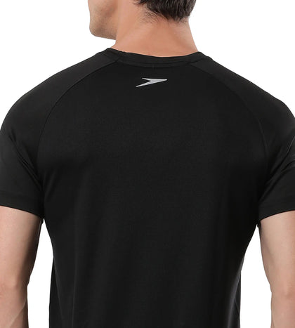 Men's Antimircobial Polyester Quick Dry Round Neck Dry T-Shirt - Black & Silver