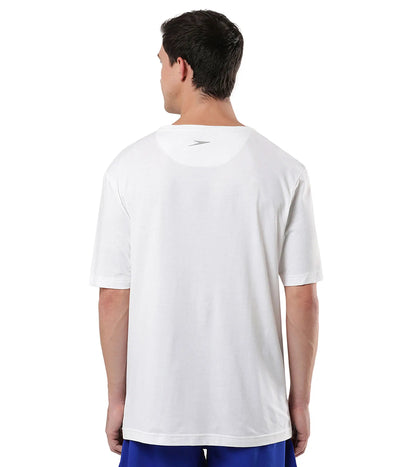 Men's Antimircobial Cotton Blend Quick Dry Large Logo Round Neck T-Shirt - White & Silver