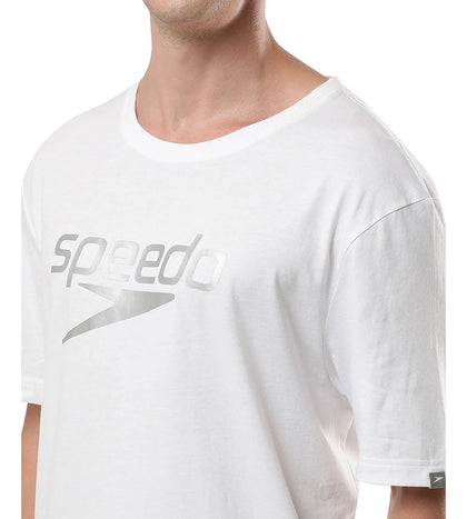 Men's Antimircobial Cotton Blend Quick Dry Large Logo Round Neck T-Shirt - White & Silver