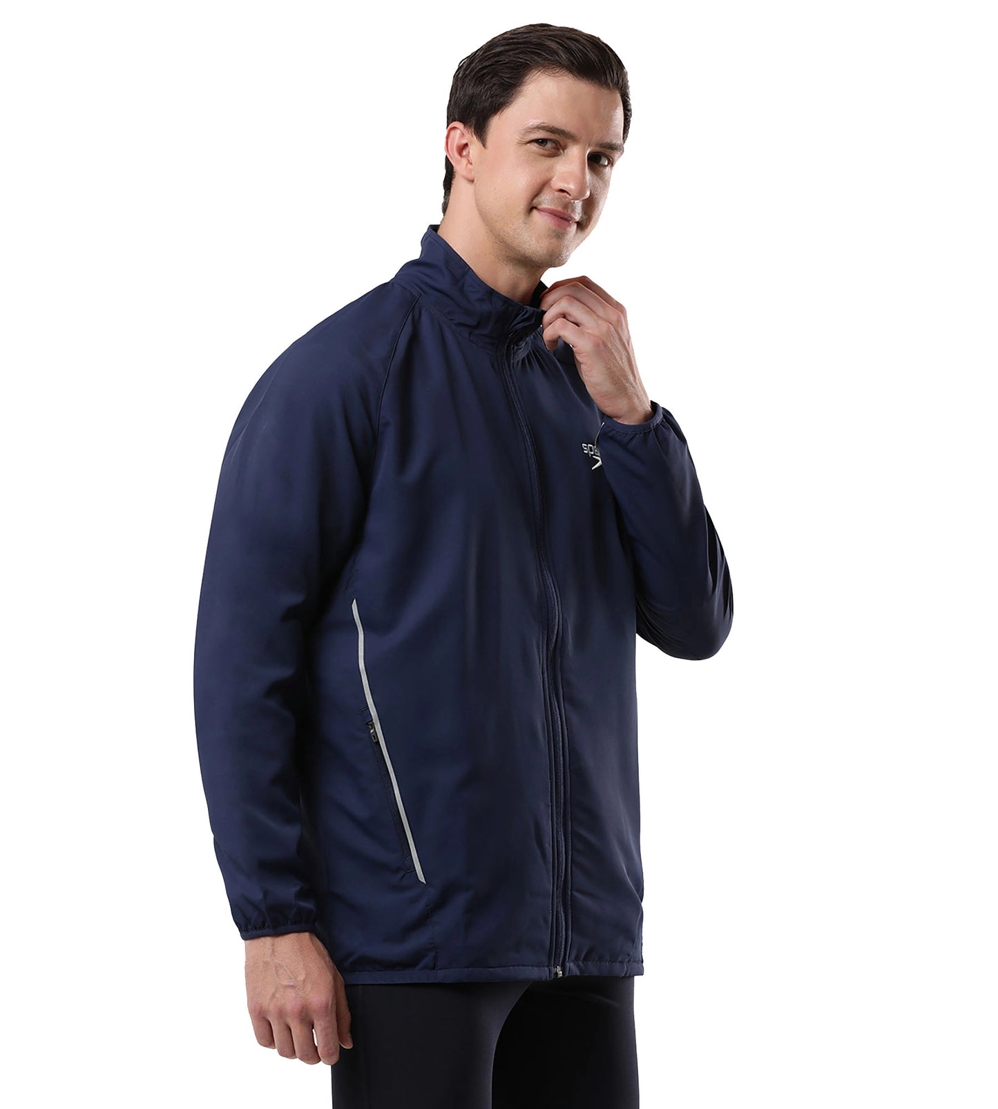 Men's 100% Polyester Quick Dry Track Jacket - Navy & White