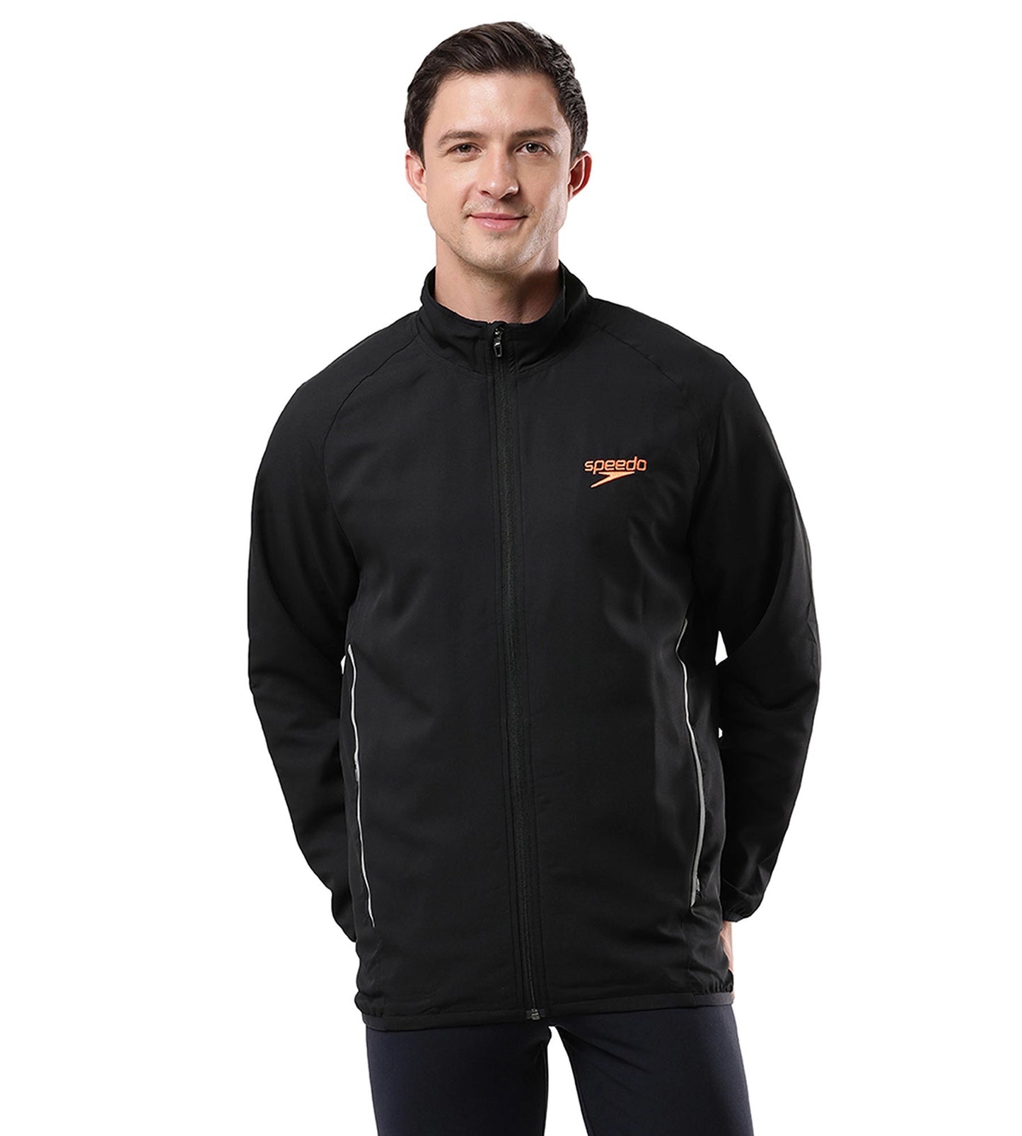 Men's 100% Polyester Quick Dry Track Jacket - Black & Fluo Orange