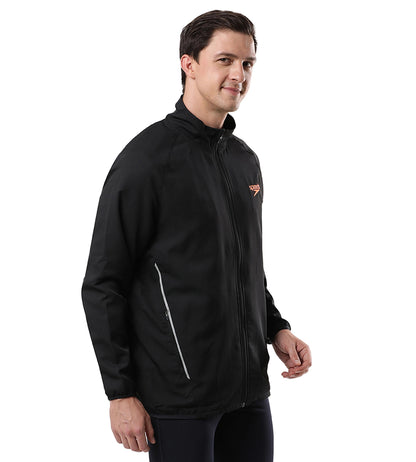 Men's 100% Polyester Quick Dry Track Jacket - Black & Fluo Orange