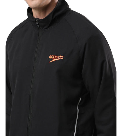 Men's 100% Polyester Quick Dry Track Jacket - Black & Fluo Orange