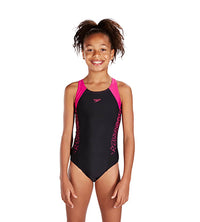 Girls Endurance 10 Boom Splice Print Muscleback Swimwear - Black & Electric Pink