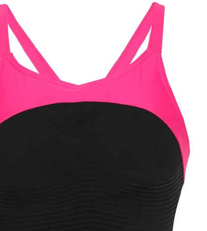 Women's Endurance+ Powerform X-Back One Piece Swimwear - Black & Pink