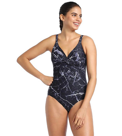 Women's Endurance 10 Brigette Mable Shine V-Cut Swimsuit - Black & Vita Grey