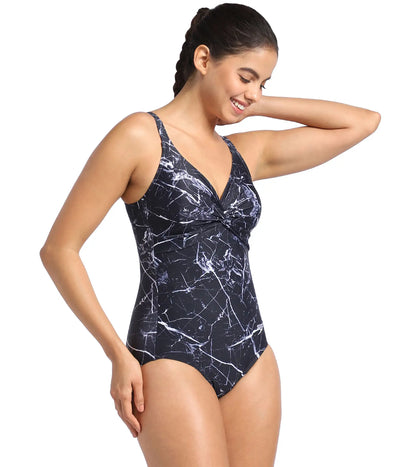 Women's Endurance 10 Brigette Mable Shine V-Cut Swimsuit - Black & Vita Grey