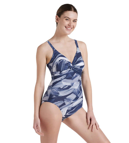 Women's Endurance 10 Brigitte Water Shimmer Printed One Piece Swimwear - Navy & Vitagrey