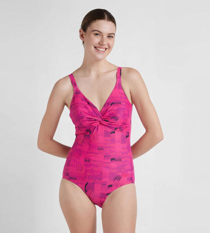 Women's Endurance 10 Brigitte Printed One Piece Swimwear - Black & Wineberry