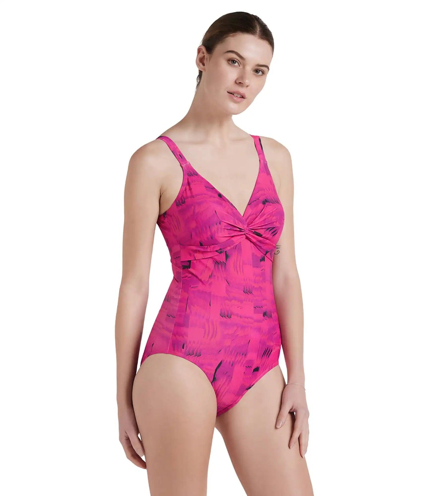 Women's Endurance 10 Brigitte Printed One Piece Swimwear - Black & Wineberry