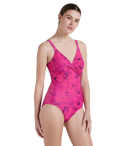 Women's Endurance 10 Brigitte Printed One Piece Swimwear - Black & Wineberry