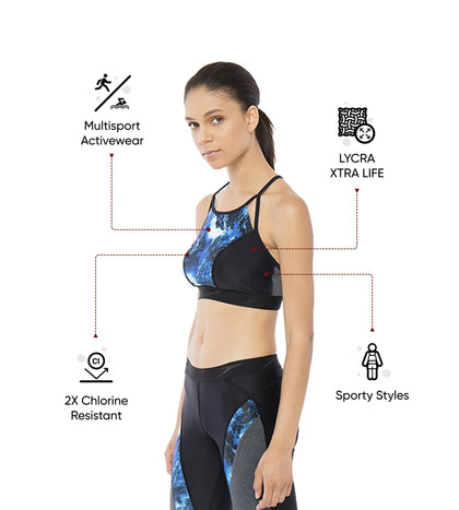 Women's H20 Active Stormza Crop Top - Black & Ultramarine