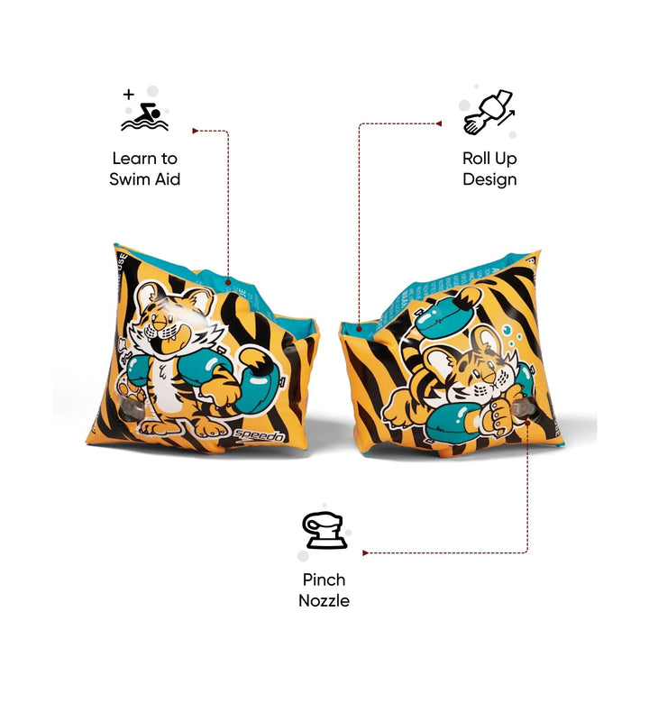 Unisex Aanadi Bengali Tiger Print Swim Confidence Armbands For Tot's - Orange & Green