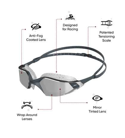 Unisex Adult Aquapulse Pro Mirror-Lens Swim Goggles - Grey & Silver