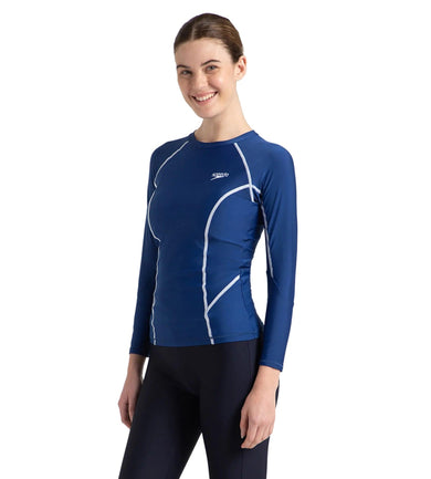 Women's Solid Long Sleeve Suntop - Ammonite Blue & White