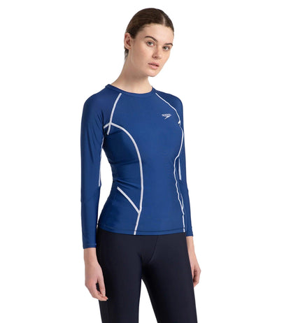 Women's Solid Long Sleeve Suntop - Ammonite Blue & White