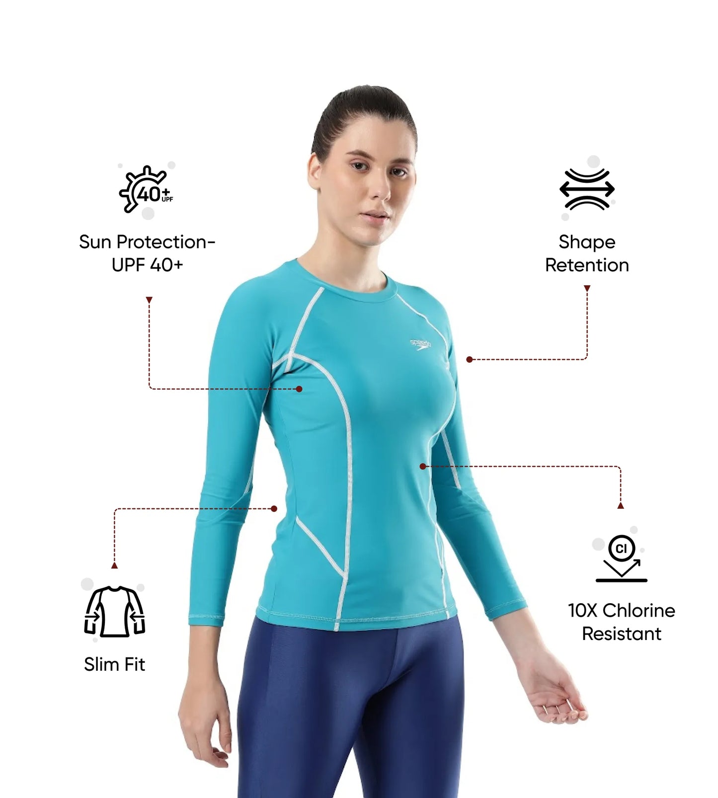 Women's Endurance Solid Long Sleeve Suntop - Aquarium & White