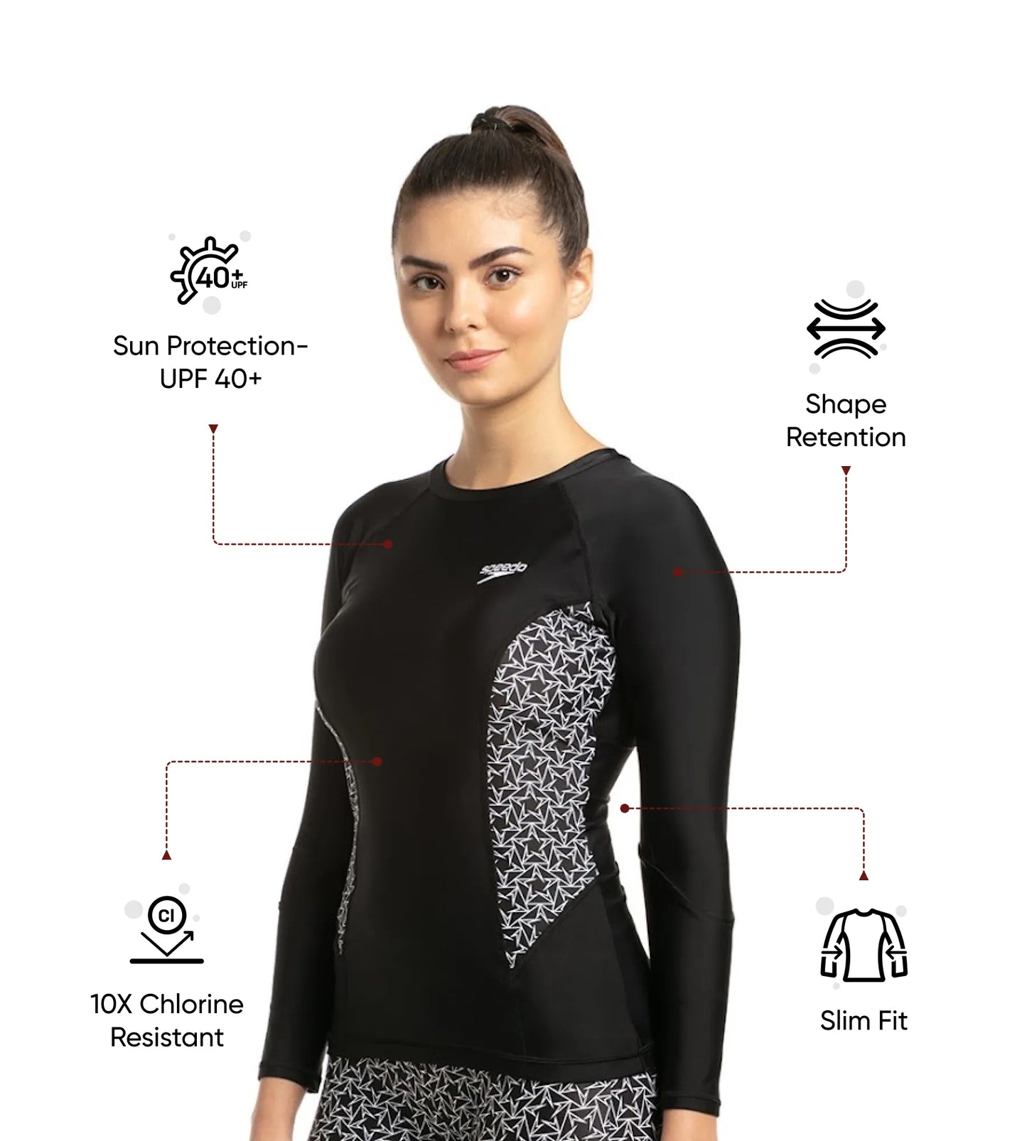 Women's Endurance Boomstar Printed Long Sleeve Suntop - Black & White