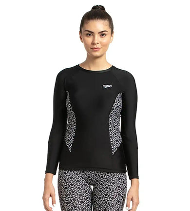 Women's Endurance Boomstar Printed Long Sleeve Suntop - Black & White_1