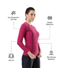 Women's Solid Long Sleeve Suntop - Berry & True Navy