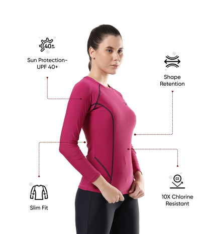 Women's Solid Long Sleeve Suntop - Berry & True Navy