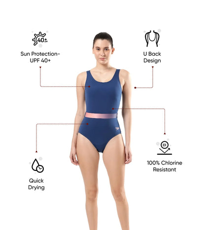 Women's Recycled Endurance+ Belted U Back One Piece Swimwear - Ammonite & Soft Coral