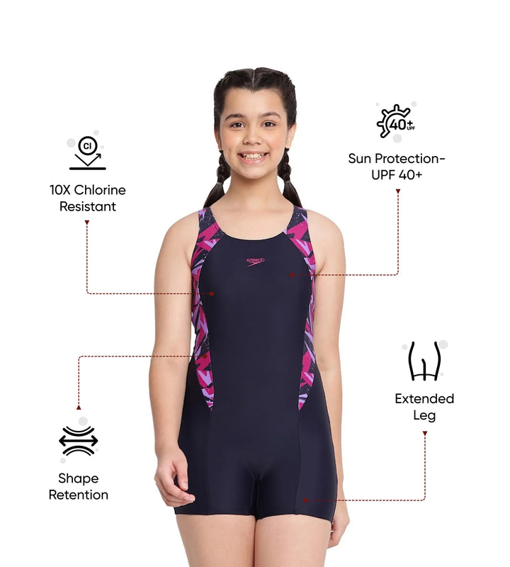 Girl's Endurance 10 Hyperboom Splice Muscleback Legsuit Swimwear - True Navy & Berry